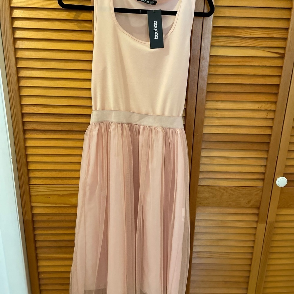 Boohoo Tall Boutique Tulle Mesh Midi Dress, Size 8 Tall, Blush, Pink and… - Picture 7 of 8